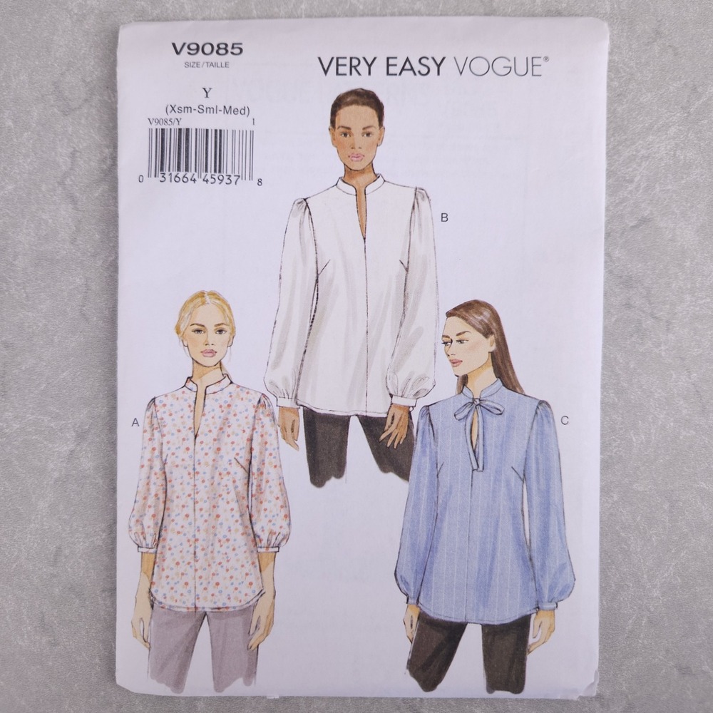 Vogue V9085 Blouse Top Very Easy Sewing Pattern Romantic Cottage Office XS-S-M
